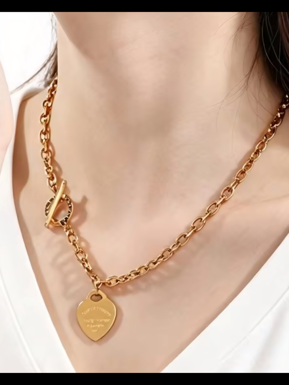 Gold Heart Pendant Toggle Necklace - Women Jewelry